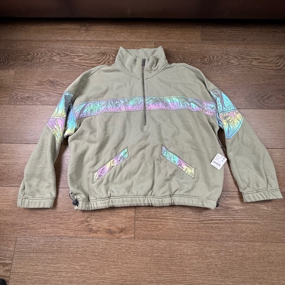 FP Movement by Free People Away We Go Half-Zip Olive NWTS Oversized Iridescent - Picture 3 of 16